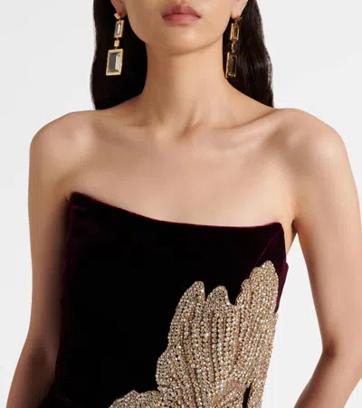 Costarellos Crystal-embellished Velvet Gown In Burgundy