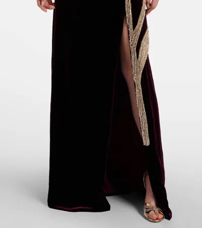 Costarellos Crystal-embellished Velvet Gown In Burgundy