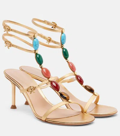 Gianvito Rossi Embellished Metallic Leather Sandals In Gold