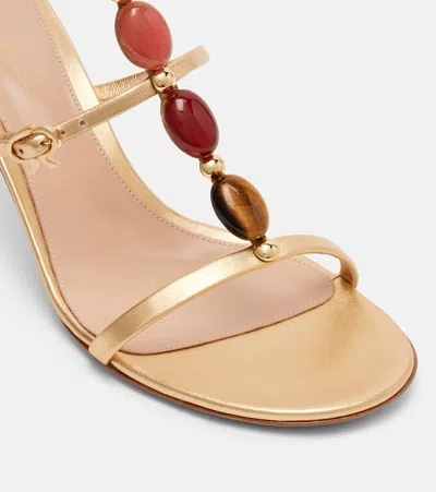 Gianvito Rossi Embellished Metallic Leather Sandals In Gold