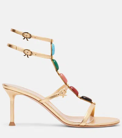 Gianvito Rossi Embellished Metallic Leather Sandals In Gold
