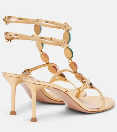 Gianvito Rossi Embellished Metallic Leather Sandals In Gold
