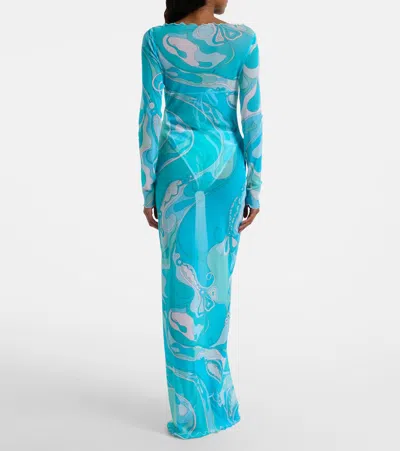 Pucci Orchidee Sheer Maxi Dress In Blue
