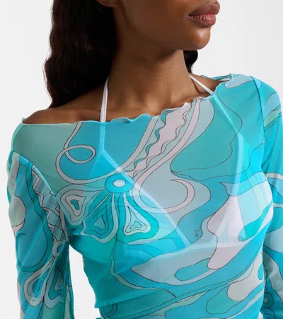 Pucci Orchidee Sheer Maxi Dress In Blue