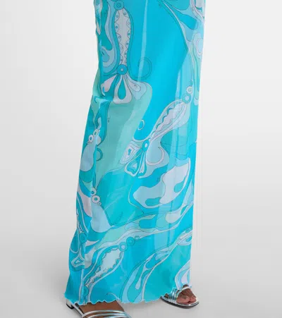 Pucci Orchidee Sheer Maxi Dress In Blue