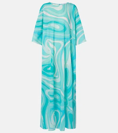 Pucci Marmo Cotton Kaftan In Blue