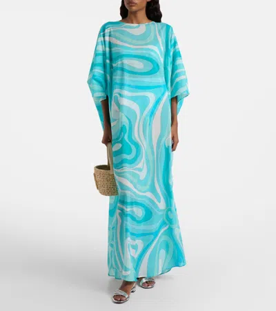 Pucci Marmo Cotton Kaftan In Blue