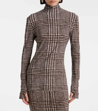 Norma Kamali Prince Of Wales Check Turtleneck Top In Brown