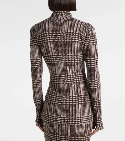 Norma Kamali Prince Of Wales Check Turtleneck Top In Brown