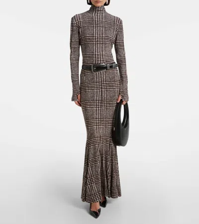 Norma Kamali Prince Of Wales Check Turtleneck Top In Brown
