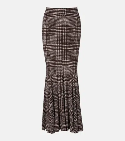 Norma Kamali Prince Of Wales Check Maxi Skirt In Brown