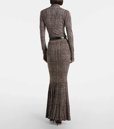 Norma Kamali Prince Of Wales Check Maxi Skirt In Brown