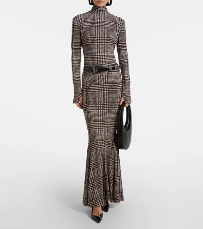Norma Kamali Prince Of Wales Check Maxi Skirt In Brown