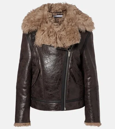 Acne Studios Shearling-trimmed Leather Jacket In Metallic
