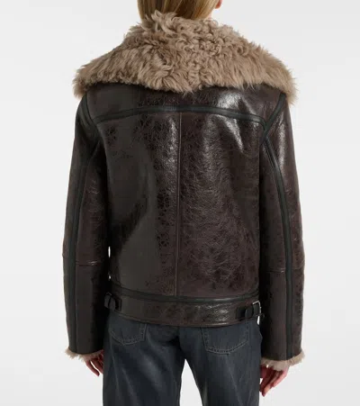 Acne Studios Shearling-trimmed Leather Jacket In Metallic