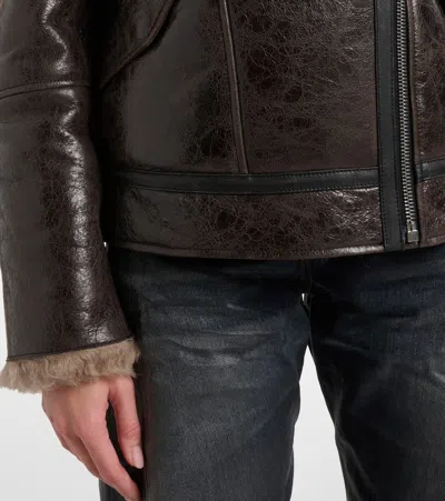 Acne Studios Shearling-trimmed Leather Jacket In Metallic