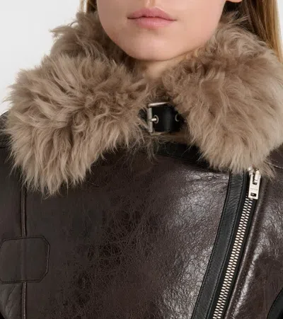 Acne Studios Shearling-trimmed Leather Jacket In Metallic