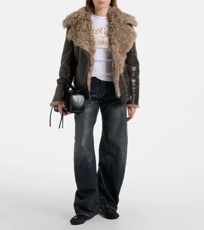 Acne Studios Shearling-trimmed Leather Jacket In Metallic