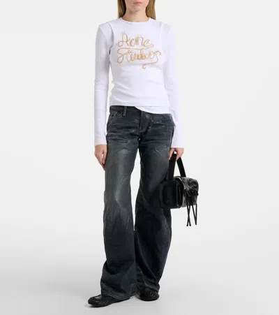 Acne Studios Elga Tinsel Logo Rib Long Sleeve Layered T-shirt In White