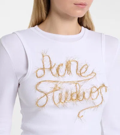 Acne Studios Elga Tinsel Logo Rib Long Sleeve Layered T-shirt In White