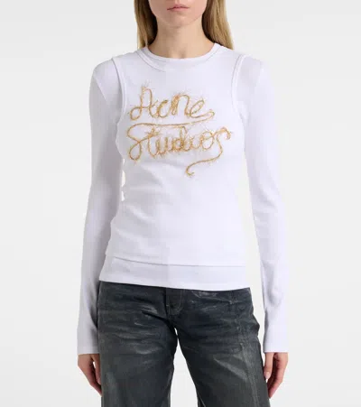 Acne Studios Elga Tinsel Logo Rib Long Sleeve Layered T-shirt In White