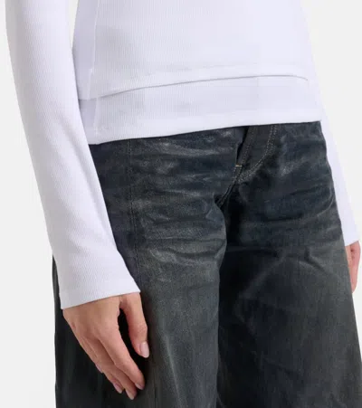 Acne Studios Elga Tinsel Logo Rib Long Sleeve Layered T-shirt In White