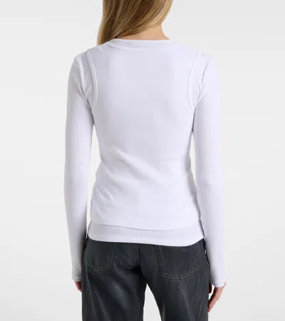 Acne Studios Elga Tinsel Logo Rib Long Sleeve Layered T-shirt In White