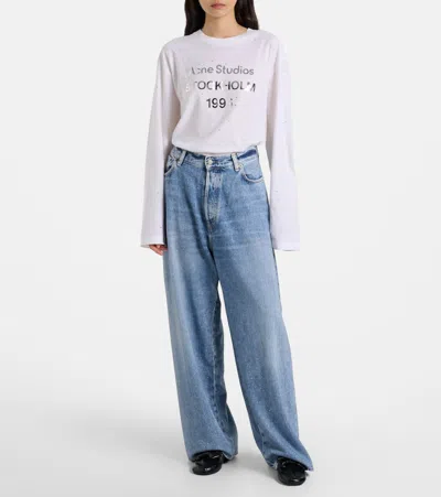 Acne Studios 2023 Crystal-embellished Low-rise Wide-leg Jeans In Blue