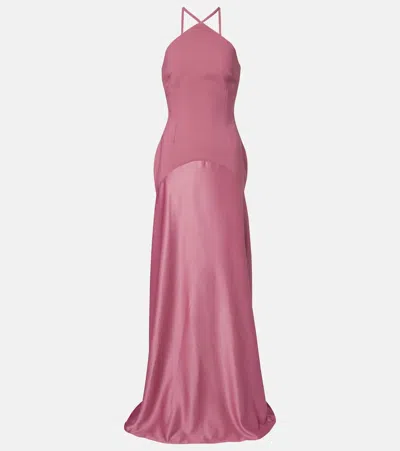 Solace London Florie Satin-trimmed Halterneck Gown In Pink