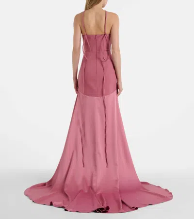 Solace London Florie Satin-trimmed Halterneck Gown In Pink