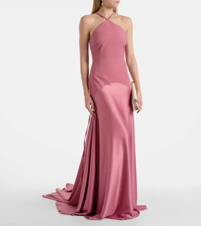 Solace London Florie Satin-trimmed Halterneck Gown In Pink
