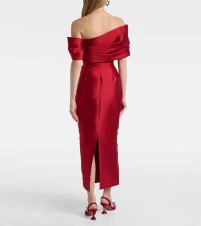 Solace London Mirla Off-shoulder Satin Cocktail Dress In Red