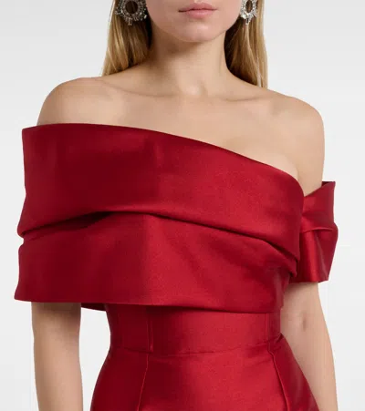 Solace London Mirla Off-shoulder Satin Cocktail Dress In Red