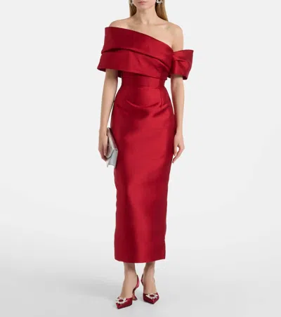 Solace London Mirla Off-shoulder Satin Cocktail Dress In Red