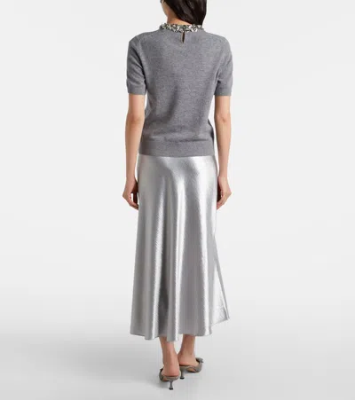 Tory Burch Satin Midi Skirt In Green