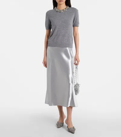 Tory Burch Satin Midi Skirt In Green