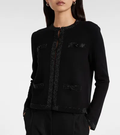 Tory Burch Embellished Wool-blend Cardigan In Black