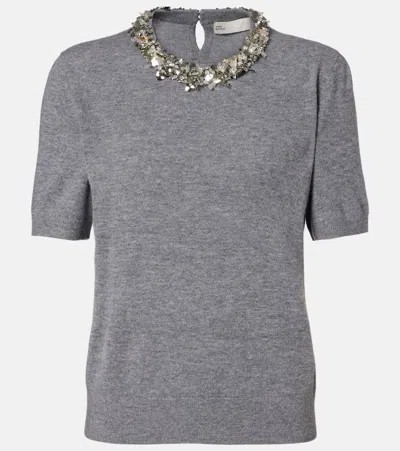 Tory Burch Embellished Wool And Cashmere Top In Gray