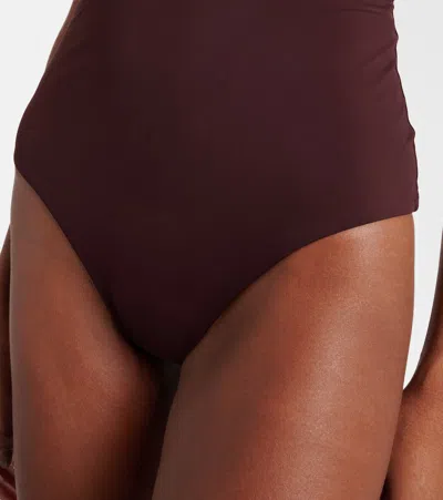 Tory Burch Keyhole Halterneck Swimsuit In Brown