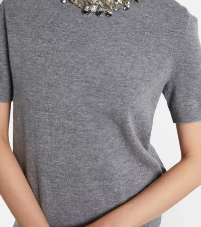 Tory Burch Embellished Wool And Cashmere Top In Gray