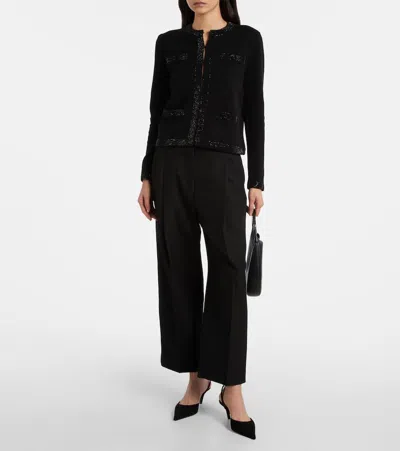 Tory Burch Embellished Wool-blend Cardigan In Black