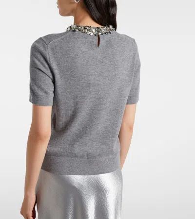 Tory Burch Embellished Wool And Cashmere Top In Gray