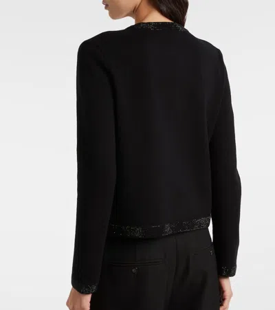 Tory Burch Embellished Wool-blend Cardigan In Black