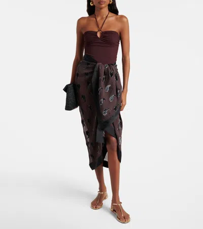 Tory Burch Keyhole Halterneck Swimsuit In Brown
