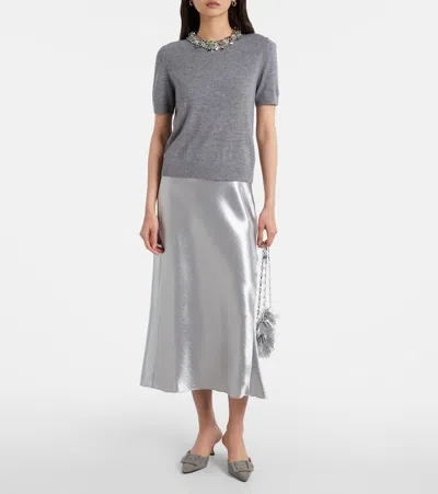 Tory Burch Embellished Wool And Cashmere Top In Gray