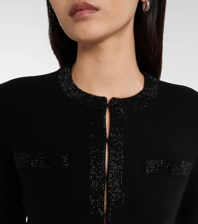 Tory Burch Embellished Wool-blend Cardigan In Black