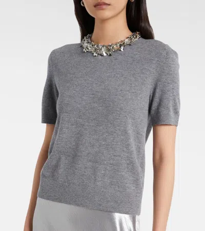 Tory Burch Embellished Wool And Cashmere Top In Gray