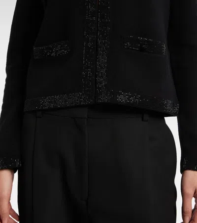 Tory Burch Embellished Wool-blend Cardigan In Black