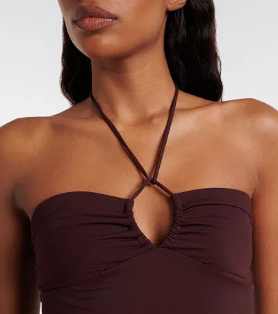 Tory Burch Keyhole Halterneck Swimsuit In Brown