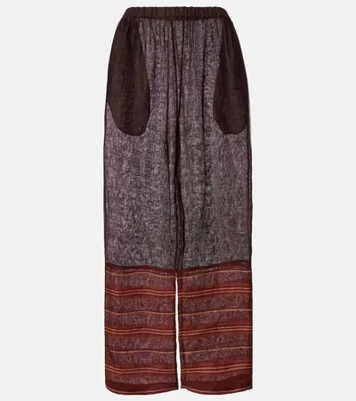 Tory Burch Striped Cropped Linen Pants In Brown